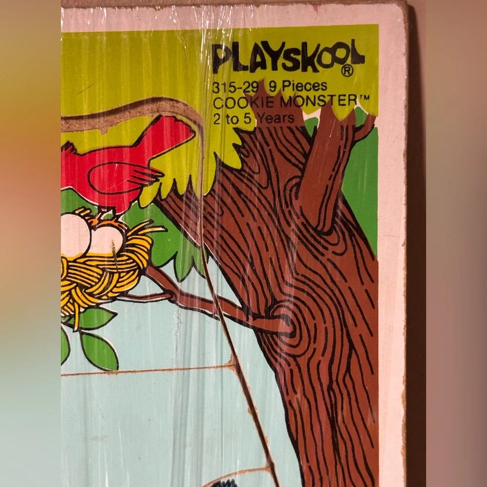 Vintage Playskool Sesame Street Wooden Puzzle 1988 Cookie Monster in Hammock